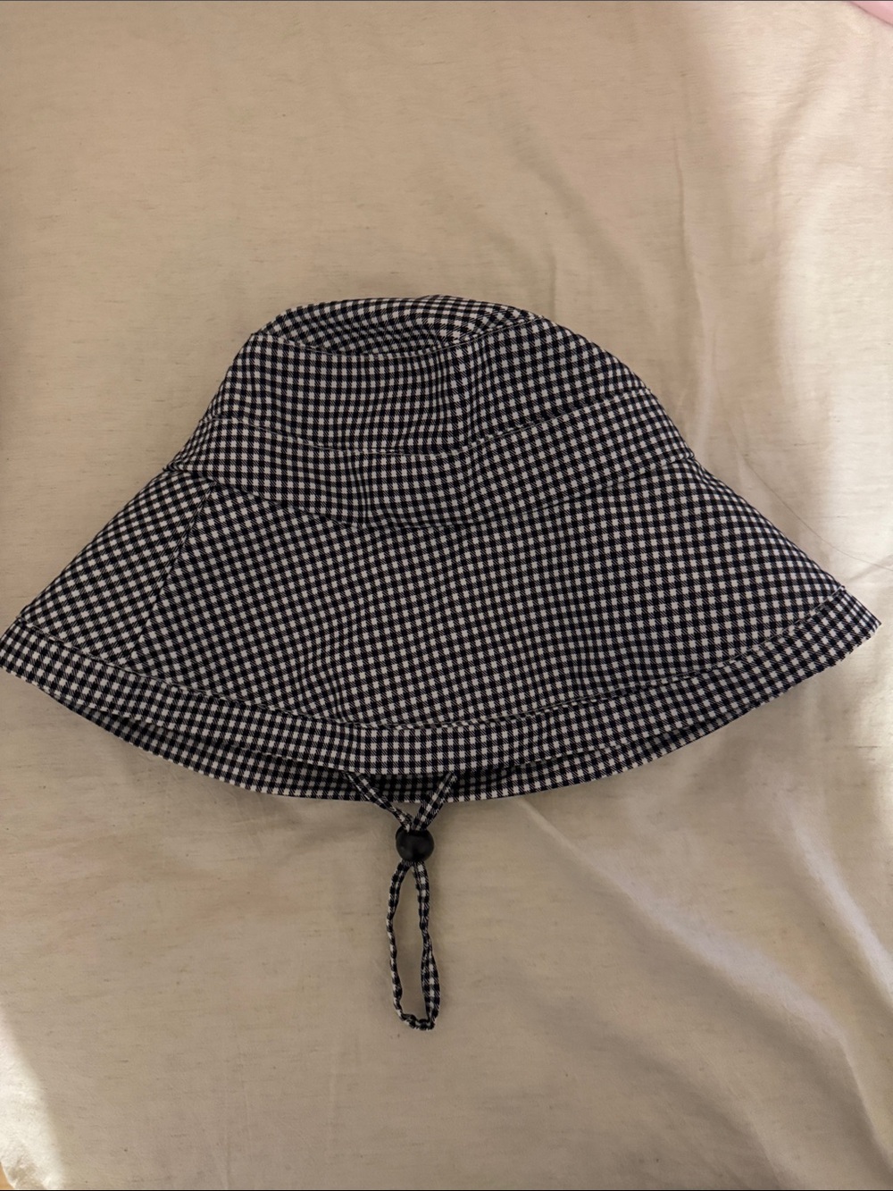 Kids Black and White Gingham Bucket Hat with Chin Strap